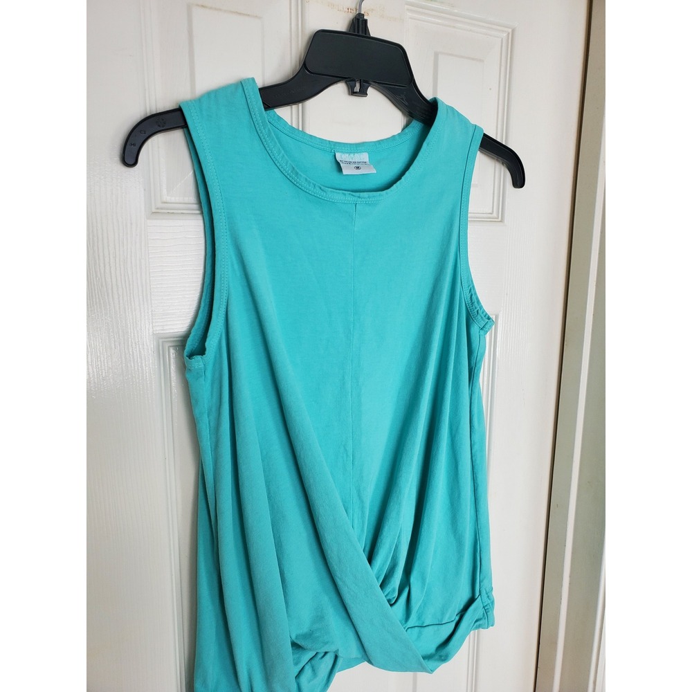 Color Me Cotton Tank Top Teal Blue Twist Front Sleeveless Casual USA Made Medium